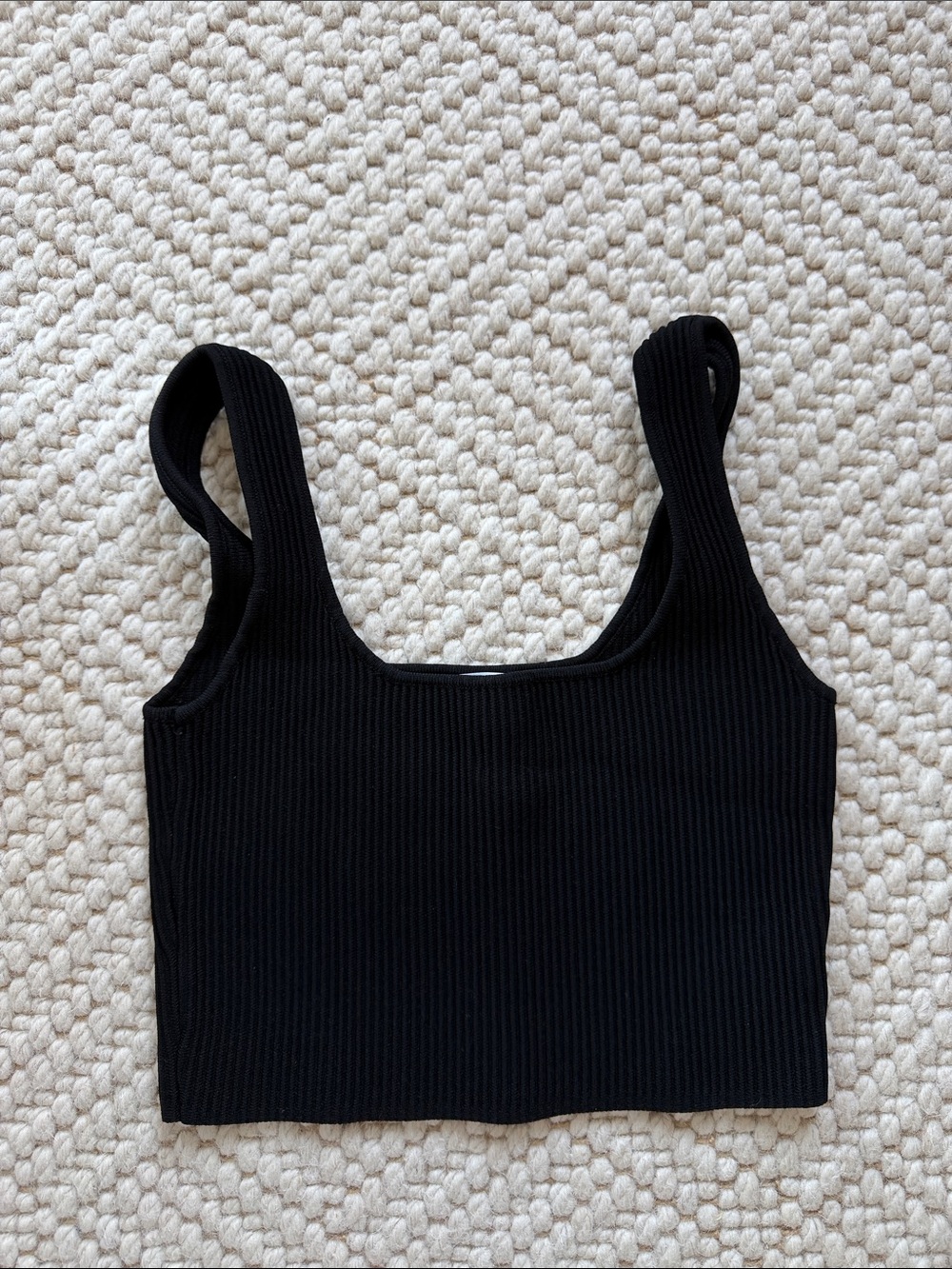 Black Ribbed Square-Neck Crop Tank